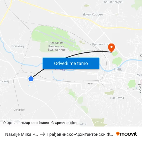 Naselje Milka Protić to Грађевинско-Архитектонски Факултет map