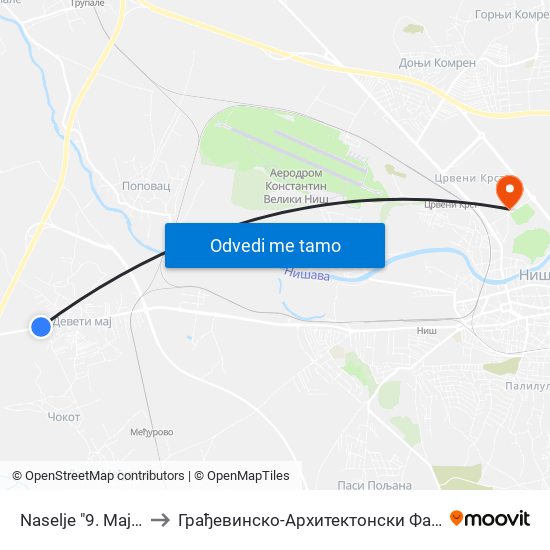 Naselje "9. Maj" Oš to Грађевинско-Архитектонски Факултет map