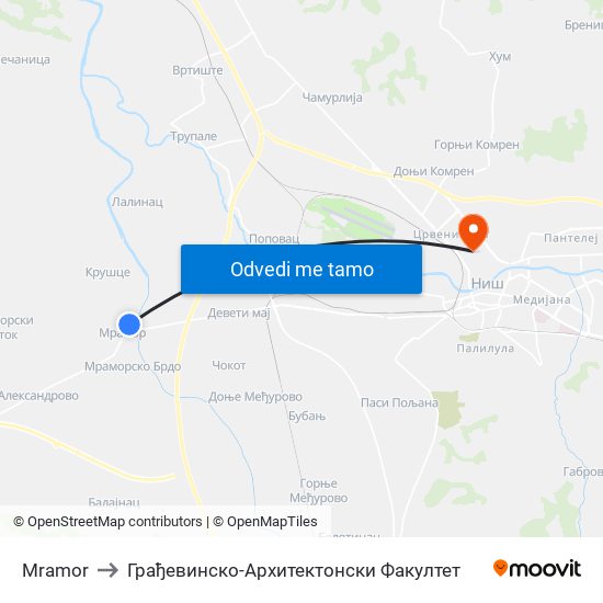 Mramor to Грађевинско-Архитектонски Факултет map