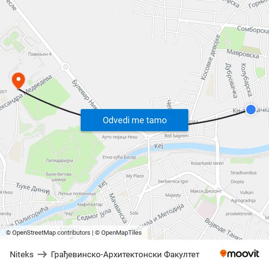 Niteks to Грађевинско-Архитектонски Факултет map