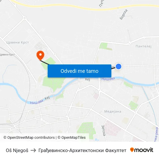 Oš Njegoš to Грађевинско-Архитектонски Факултет map