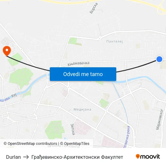 Durlan to Грађевинско-Архитектонски Факултет map