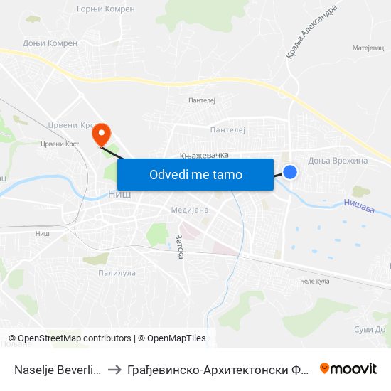 Naselje Beverli Hils to Грађевинско-Архитектонски Факултет map