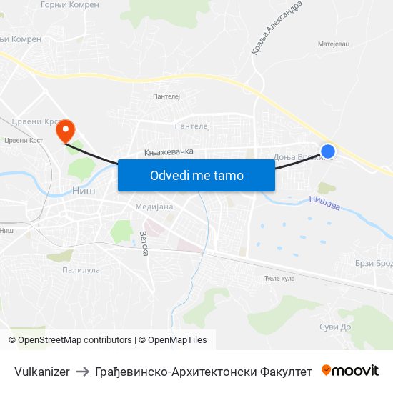 Vulkanizer to Грађевинско-Архитектонски Факултет map