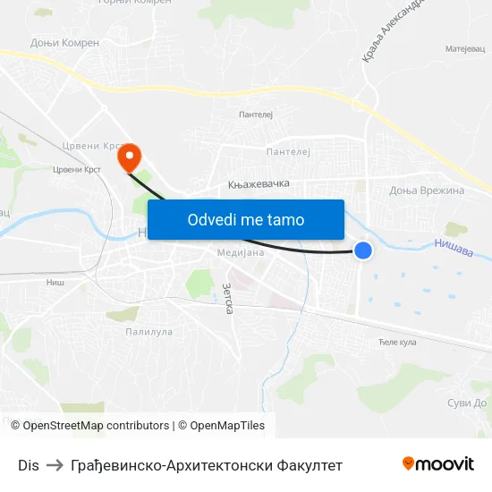 Dis to Грађевинско-Архитектонски Факултет map