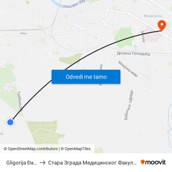 Gligorija Đaka to Стара Зграда Медицинског Факултета map