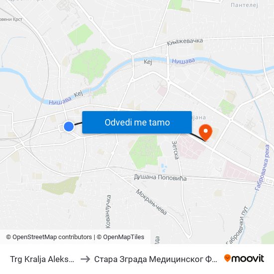Trg Kralja Aleksandra to Стара Зграда Медицинског Факултета map