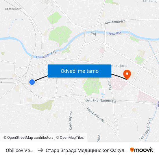 Obilićev Venac to Стара Зграда Медицинског Факултета map