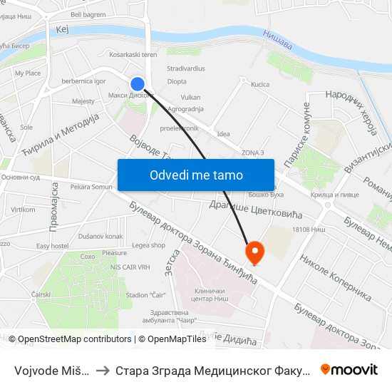 Vojvode Mišića to Стара Зграда Медицинског Факултета map