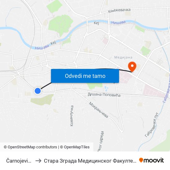 Čarnojevića to Стара Зграда Медицинског Факултета map