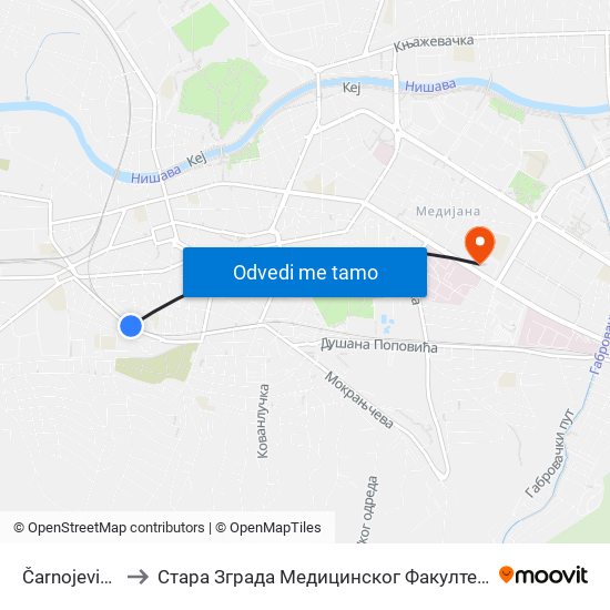 Čarnojevića to Стара Зграда Медицинског Факултета map