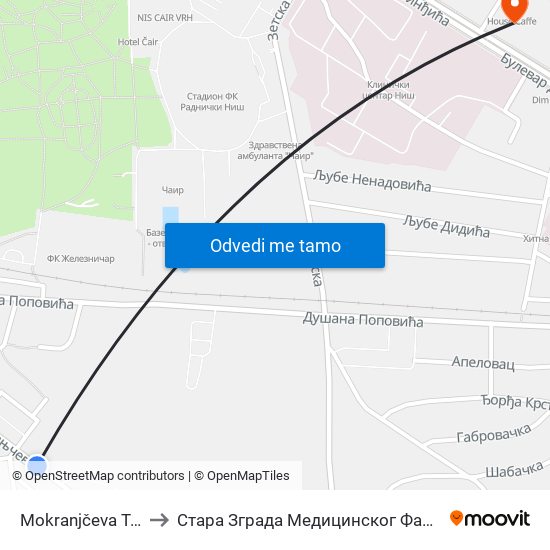 Mokranjčeva Trafo to Стара Зграда Медицинског Факултета map