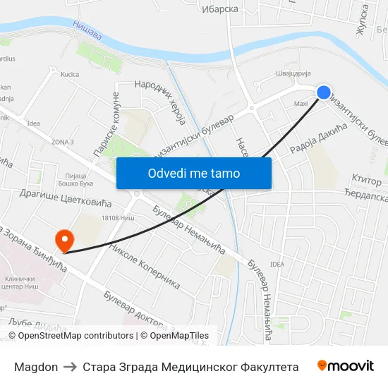 Magdon to Стара Зграда Медицинског Факултета map