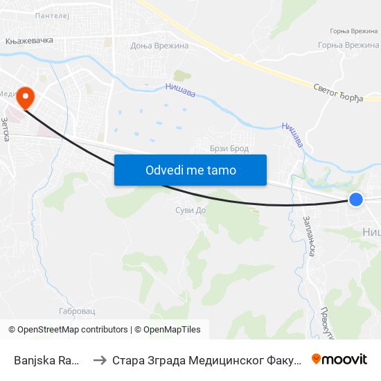 Banjska Rampa to Стара Зграда Медицинског Факултета map