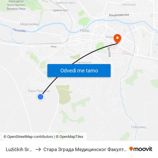 Lužičkih Srba to Стара Зграда Медицинског Факултета map