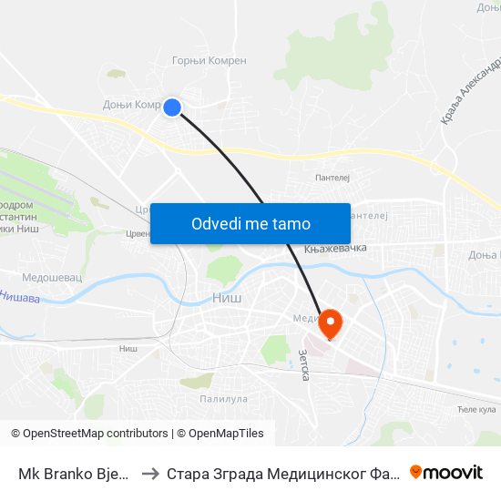 Mk Branko Bjegović to Стара Зграда Медицинског Факултета map