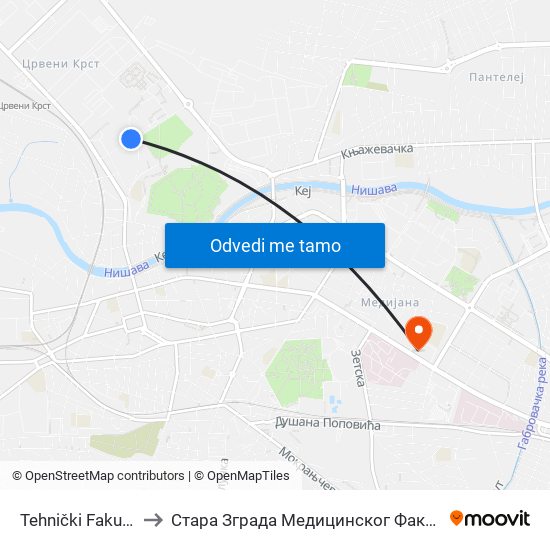 Tehnički Fakulteti to Стара Зграда Медицинског Факултета map