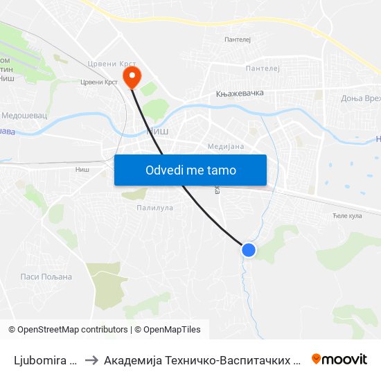 Ljubomira Nikolića to Академија Техничко-Васпитачких Струковних Студија map
