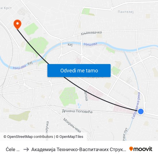 Ćele Kula to Академија Техничко-Васпитачких Струковних Студија map