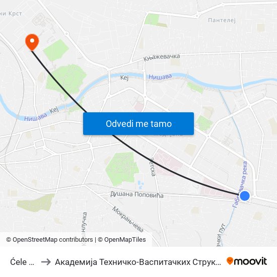 Ćele Kula to Академија Техничко-Васпитачких Струковних Студија map
