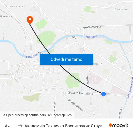 Avalska to Академија Техничко-Васпитачких Струковних Студија map