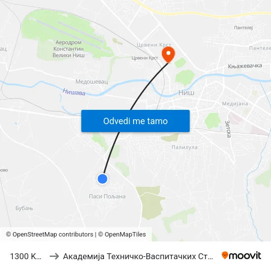 1300 Kaplara to Академија Техничко-Васпитачких Струковних Студија map