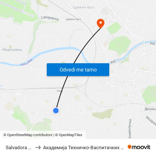 Salvadora Aljendea to Академија Техничко-Васпитачких Струковних Студија map