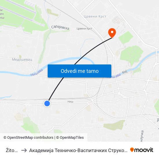 Žitopek to Академија Техничко-Васпитачких Струковних Студија map