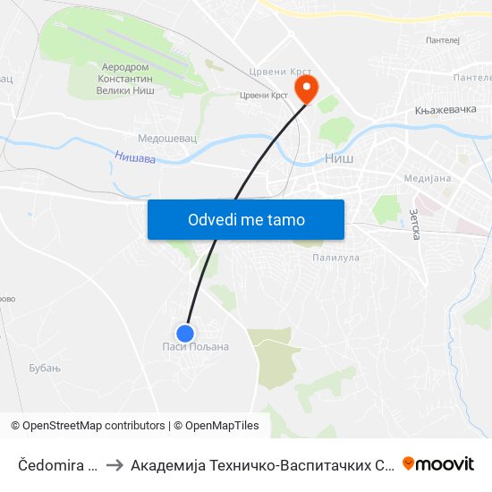 Čedomira Krstića to Академија Техничко-Васпитачких Струковних Студија map