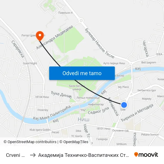 Crveni Soliter to Академија Техничко-Васпитачких Струковних Студија map