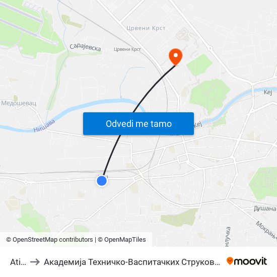 Atina to Академија Техничко-Васпитачких Струковних Студија map