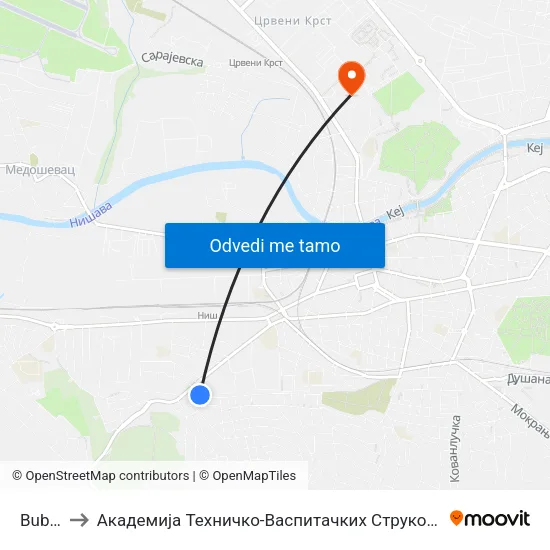 Bubanj to Академија Техничко-Васпитачких Струковних Студија map