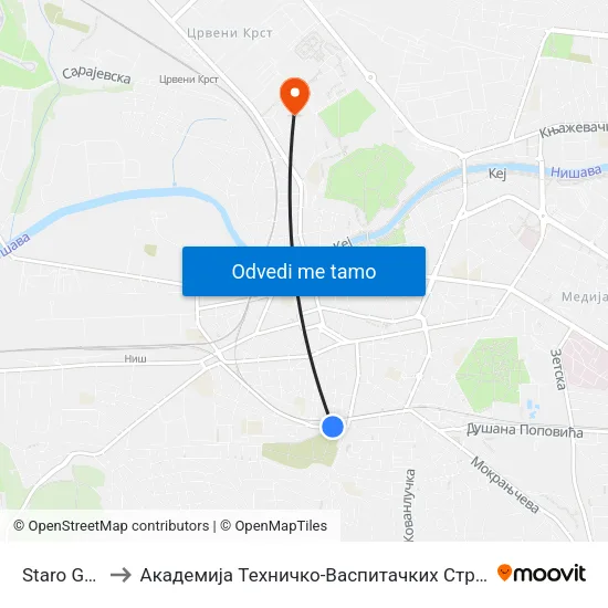 Staro Groblje to Академија Техничко-Васпитачких Струковних Студија map