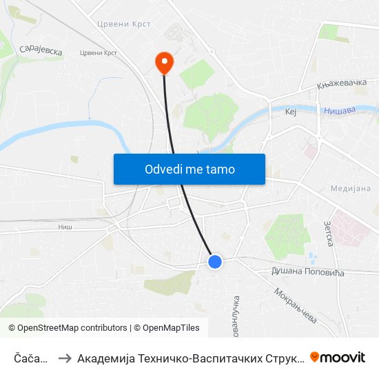 Čačanska to Академија Техничко-Васпитачких Струковних Студија map