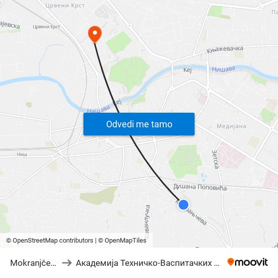 Mokranjčeva Trafo to Академија Техничко-Васпитачких Струковних Студија map