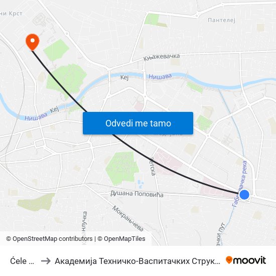 Ćele Kula to Академија Техничко-Васпитачких Струковних Студија map