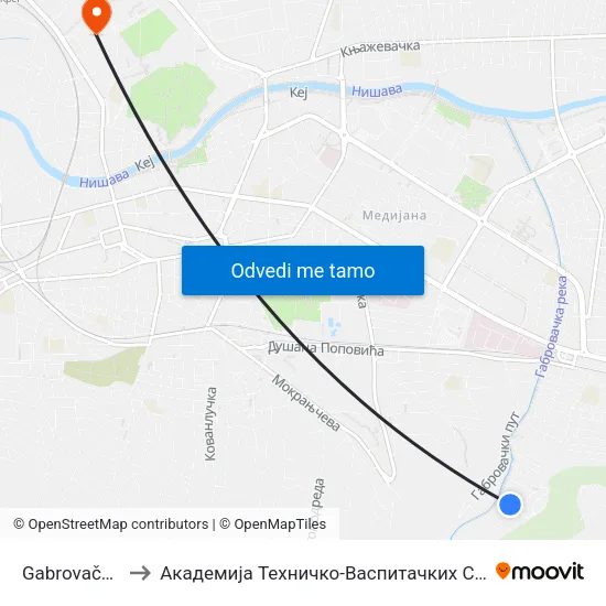 Gabrovačka Reka to Академија Техничко-Васпитачких Струковних Студија map