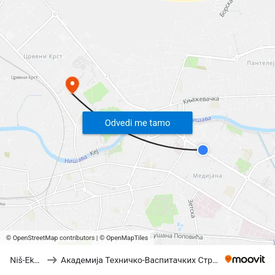 Niš-Ekspres to Академија Техничко-Васпитачких Струковних Студија map