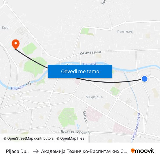 Pijaca Duvanište to Академија Техничко-Васпитачких Струковних Студија map