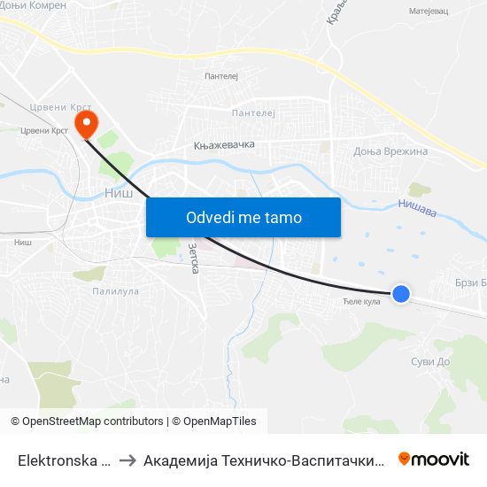 Elektronska Industrija to Академија Техничко-Васпитачких Струковних Студија map