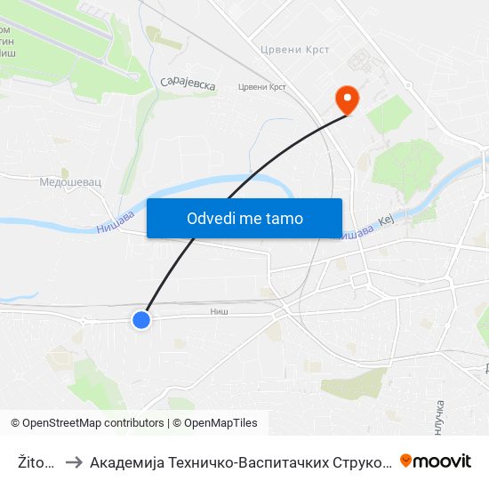 Žitopek to Академија Техничко-Васпитачких Струковних Студија map