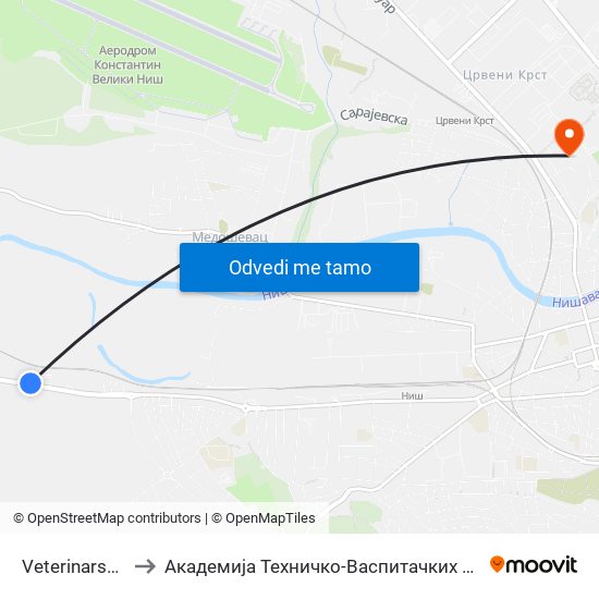 Veterinarski Zavod to Академија Техничко-Васпитачких Струковних Студија map