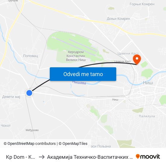 Kp Dom - Kružni Tok to Академија Техничко-Васпитачких Струковних Студија map