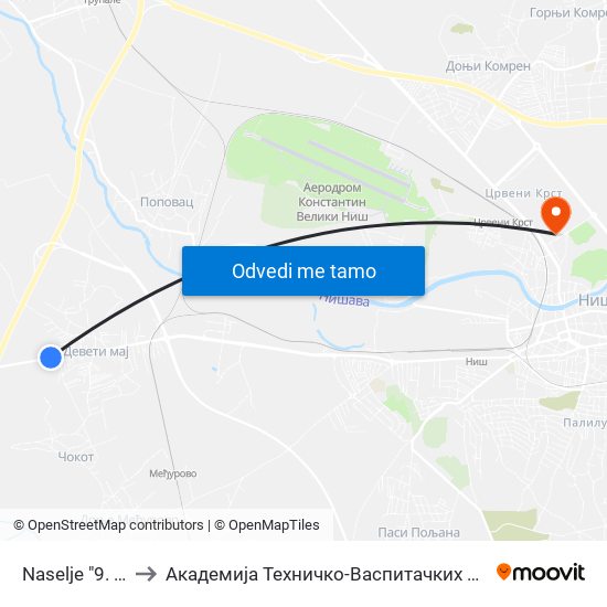 Naselje "9. Maj" Oš to Академија Техничко-Васпитачких Струковних Студија map