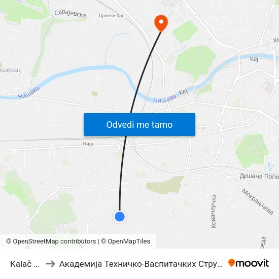 Kalač Brdo to Академија Техничко-Васпитачких Струковних Студија map