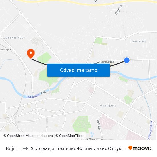 Bojnička to Академија Техничко-Васпитачких Струковних Студија map