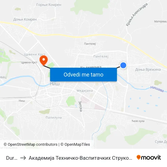 Durlan to Академија Техничко-Васпитачких Струковних Студија map
