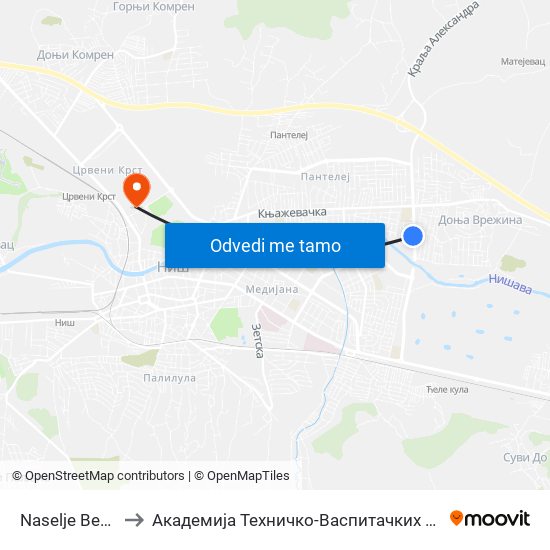 Naselje Beverli Hils to Академија Техничко-Васпитачких Струковних Студија map