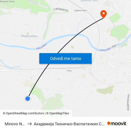 Minovo Naselje I to Академија Техничко-Васпитачких Струковних Студија map