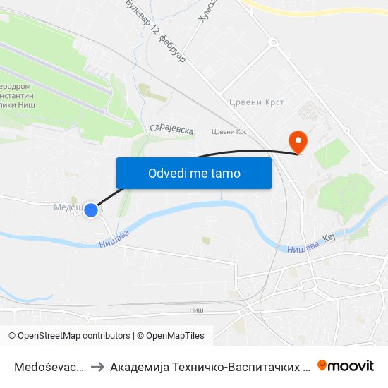 Medoševac Dolazno to Академија Техничко-Васпитачких Струковних Студија map